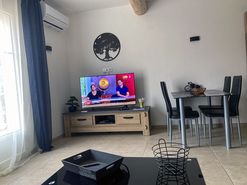 Gîte Le Mas des Oliviers, pièce principale avec climatisation.